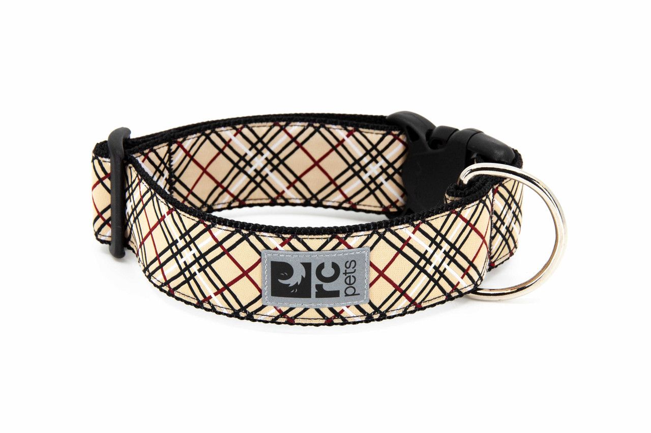 RC PETS - Tan Tartan Wide Clip Collar, Size: Medium