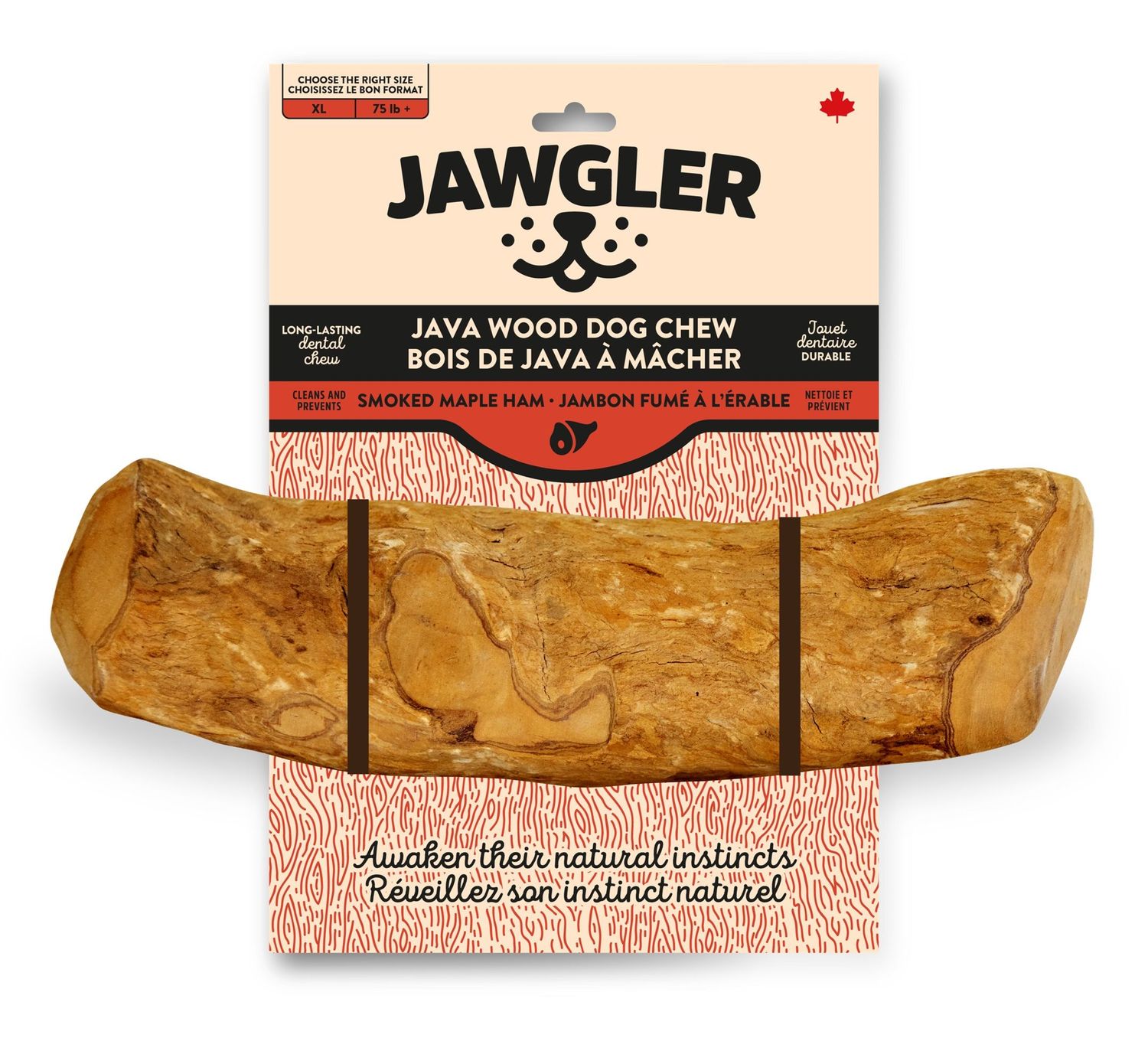 JAWGLER - Smoked Maple Ham Java Wood Dog Chew, Size: XLarge