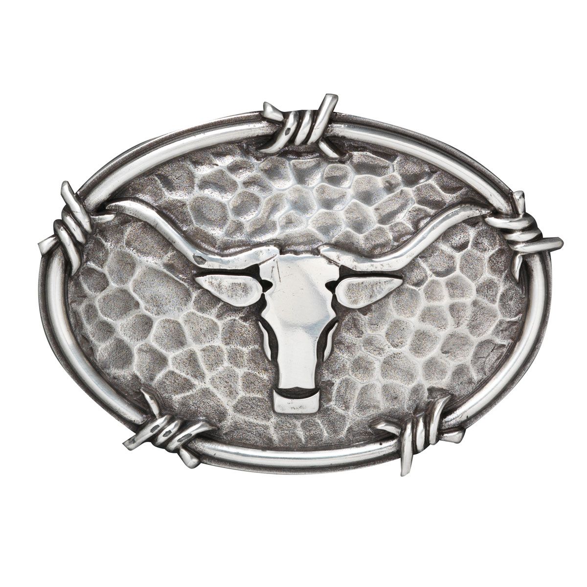 M&amp;F WESTERN - Longhorn &amp; Barbed Wire Belt Buckle, Color: Argent