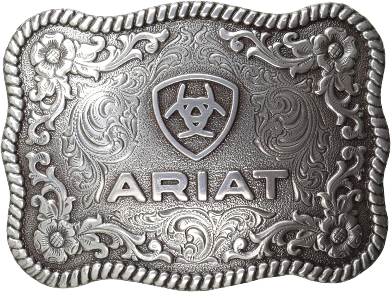ARIAT - Western Belt Buckle Scalloped Logo Rectangular Silver, Color: Argent