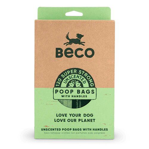 BECO PETS - Poop bags with handles - Fragrance-free, Format: 120 sacs