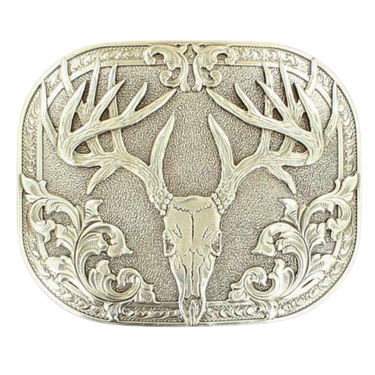 M&amp;F WESTERN - Laser Etch Deer Skull belt buckle, Color: Argent
