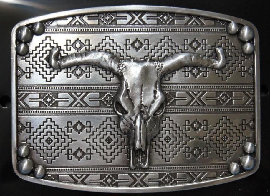 M&amp;F WESTERN - Nocona Aztec Longhorn Belt Buckle, Color: Argent
