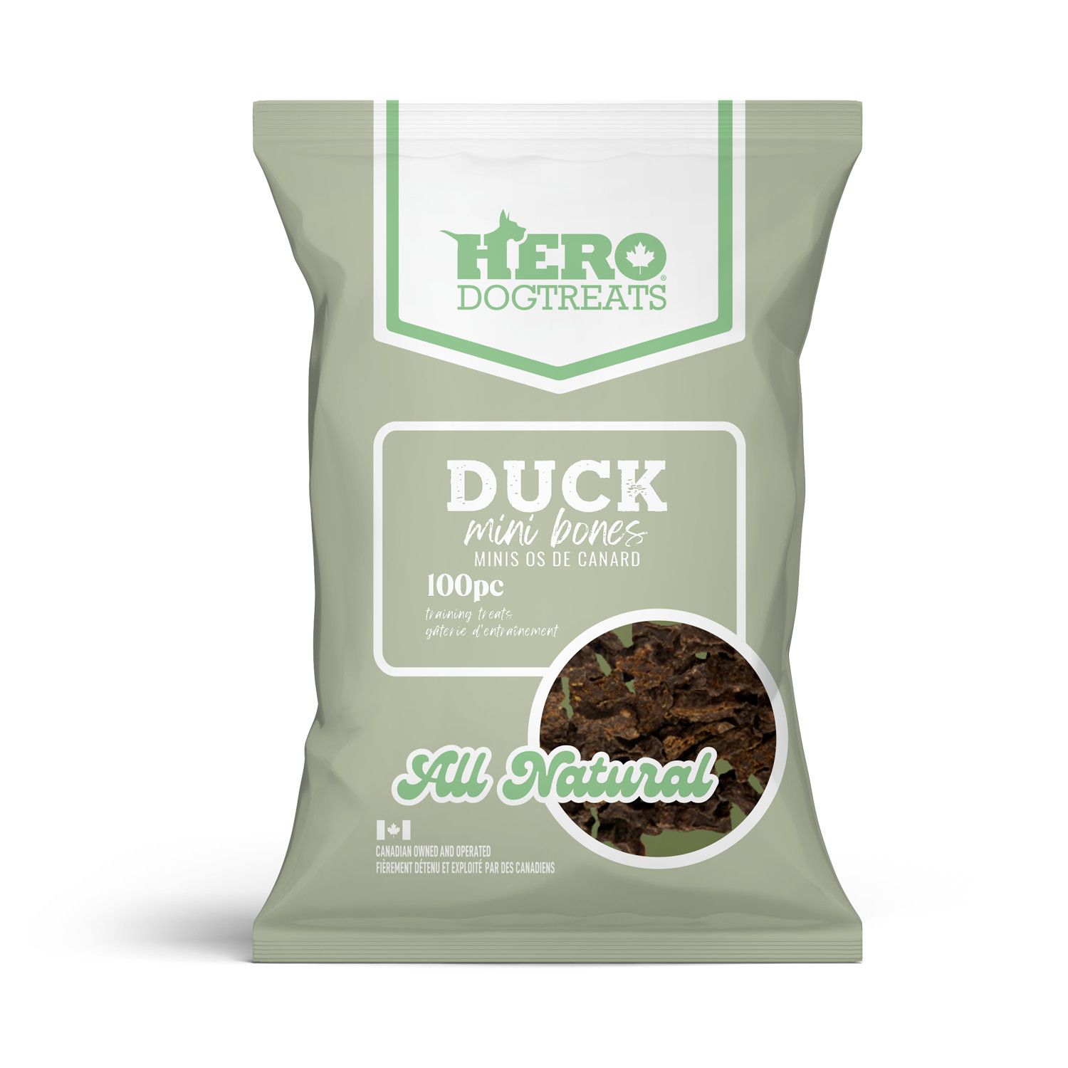 HERO DOG TREATS - Mini Bones Training Treats, Flavor: Canard, Format: 75g (100pc)