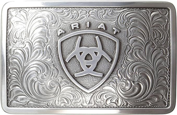 ARIAT - Rectangle Filigree Belt Buckle, Color: Argent