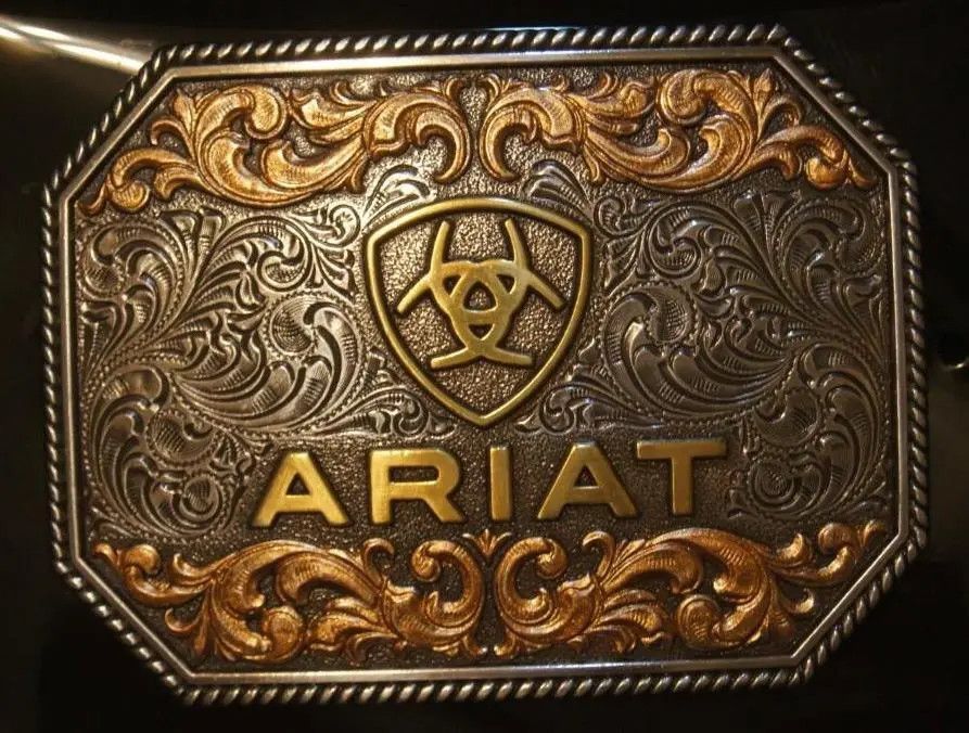 ARIAT - Rectangle Floral Belt Buckle, Color: Argent, Or et Bronze