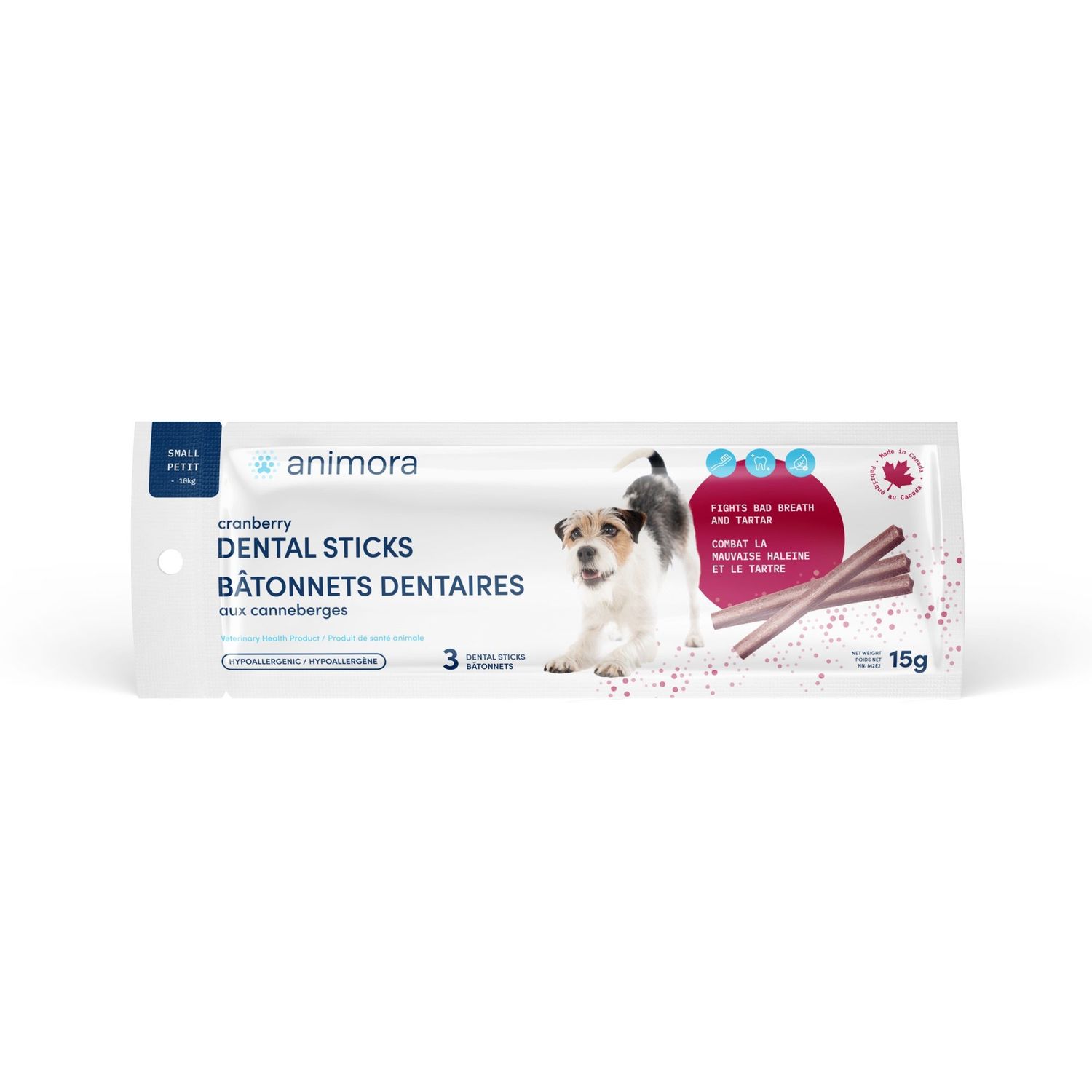 ANIMORA - Cranberry Dental Sticks for Dogs, Format: Petit (3x)