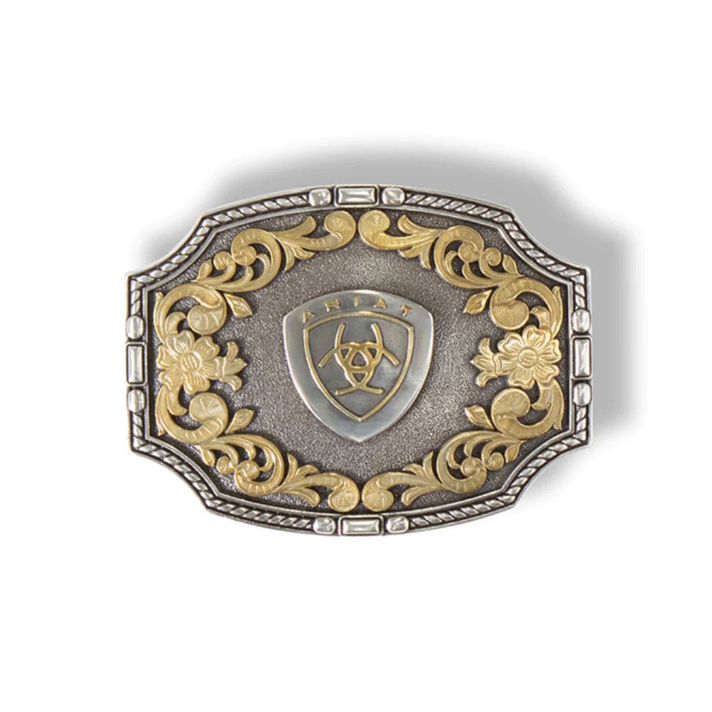 ARIAT - Emblem Tone Belt Buckle, Color: Argent et Or
