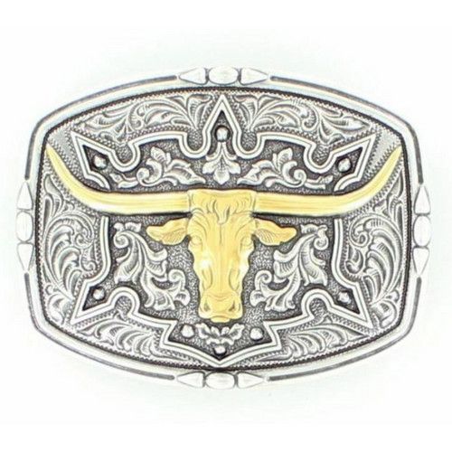 M&amp;F WESTERN - Tribal Longhorn Head Belt Buckle, Colour: Argent et Or
