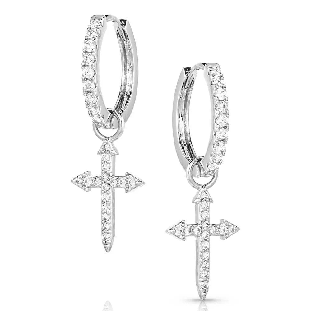 MONTANA - Crystal Devotion Cross Earrings, Color: Argent