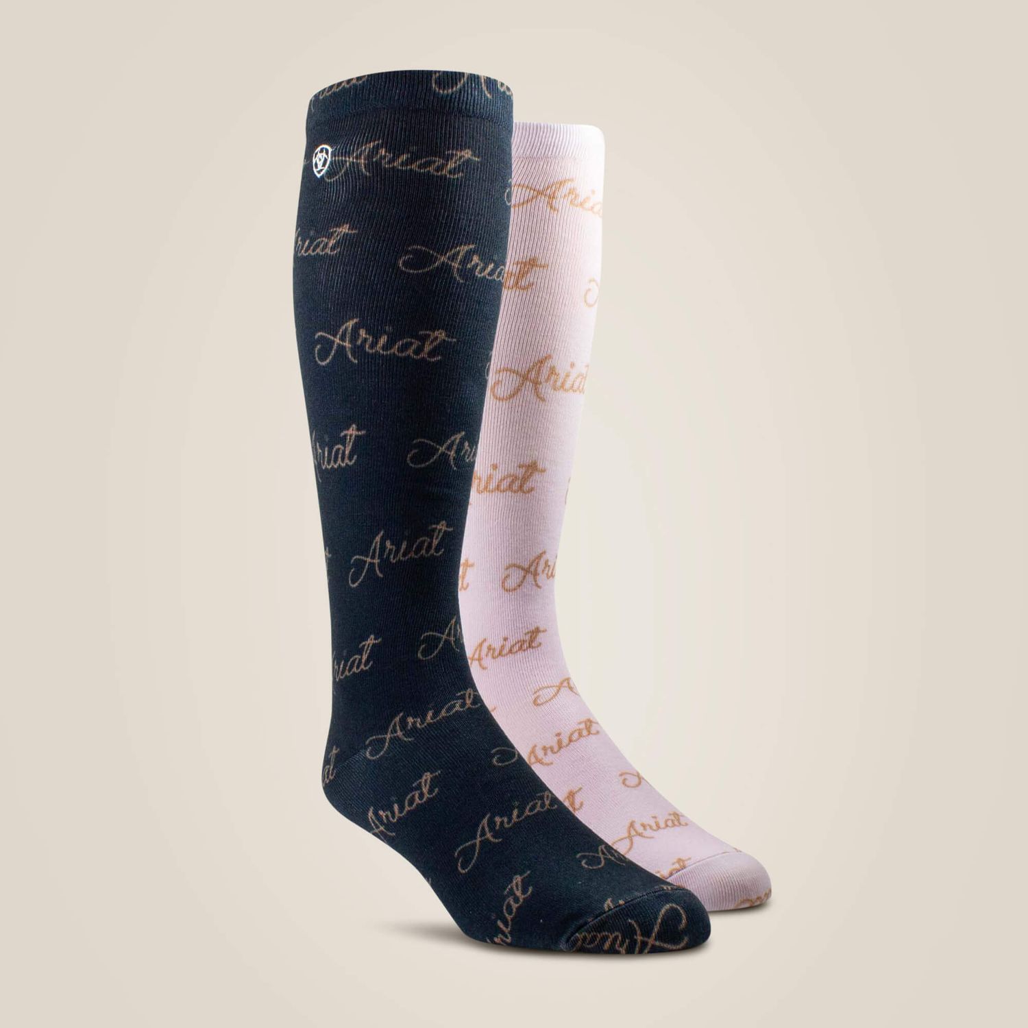 ARIAT - Script Knee High Sock 2pair MultiColor Pack, Size: Medium, Color: Navy / Pale Pink