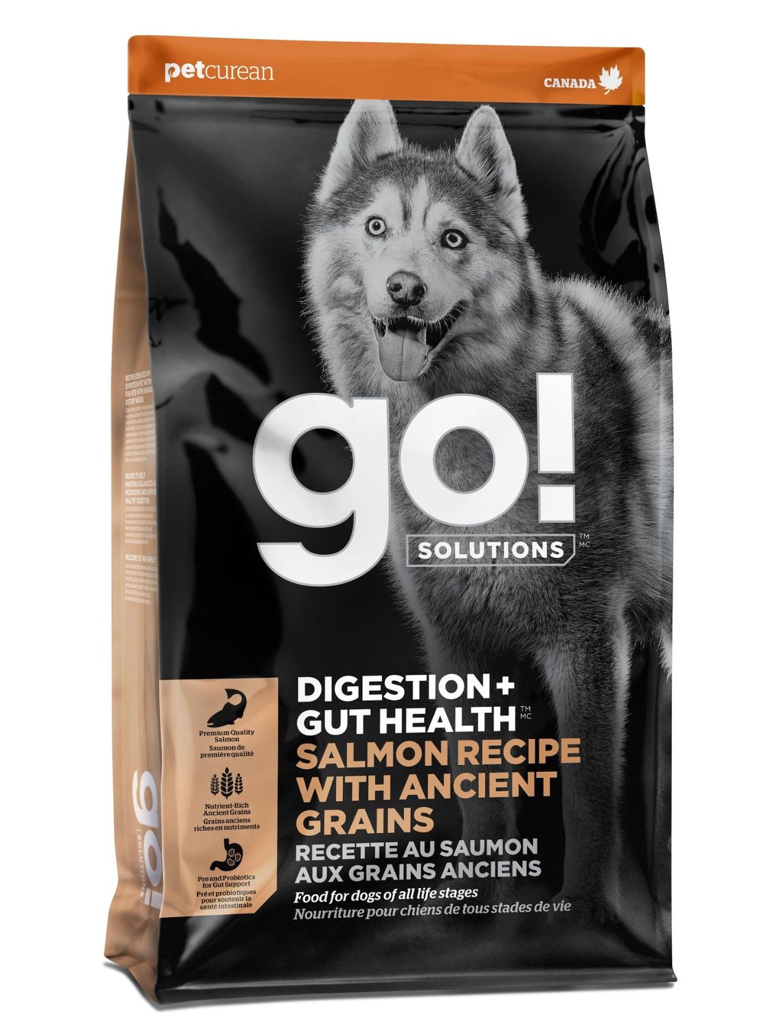 PETCUREAN - GO! Digestion + Gut Health Salmon Recipe with Ancient Grai, Flavor: Saumon, Format: 3.5lbs