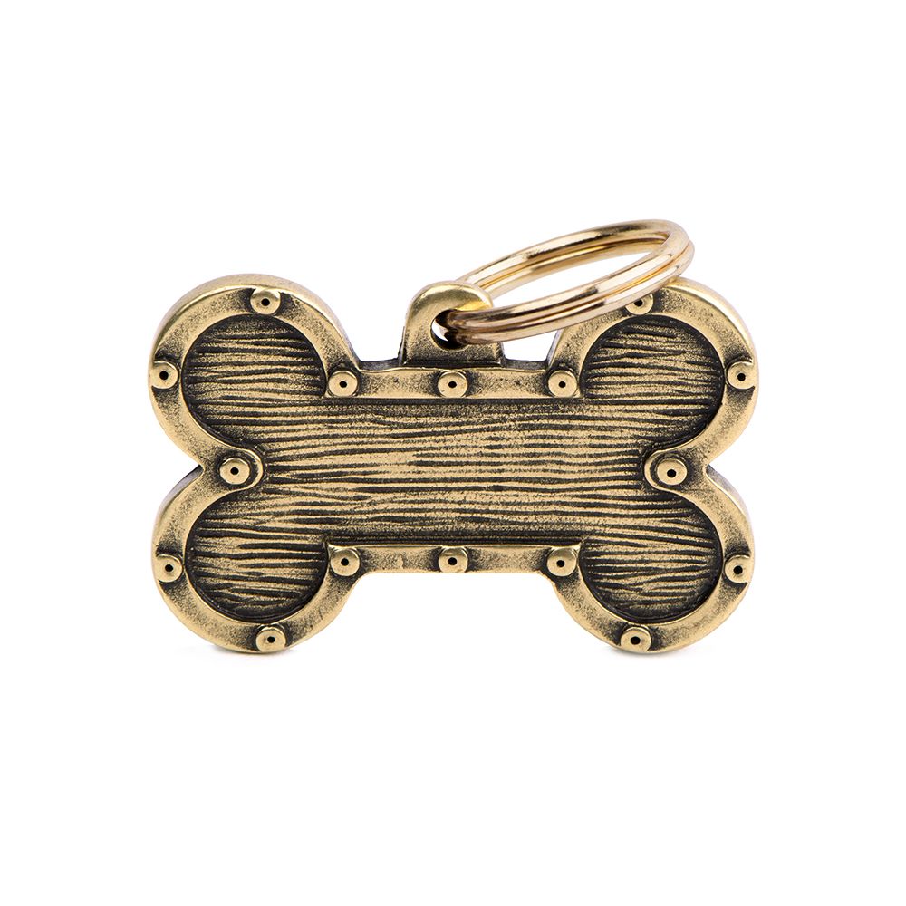 MYFAMILY - Bronx Futuristic Bone ID Tag in English Brass, Size: Large