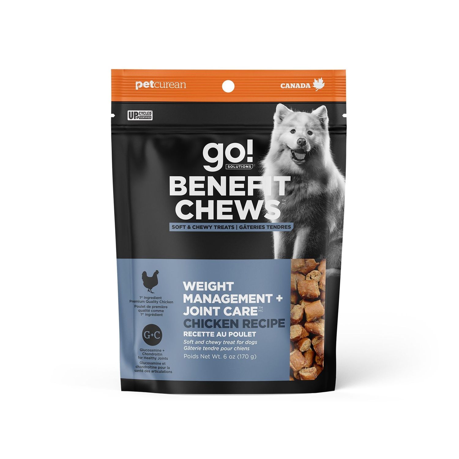 PETCUREAN - GO! Benefits Chews Weight Management + Joint Care, Flavor: Poulet, Format: 170g