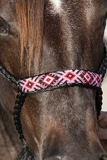 PROFESSIONAL&#39;S CHOICE - Beaded Cowboy Braided Rope Halter, Size: O/S, Color: Noir et Rose
