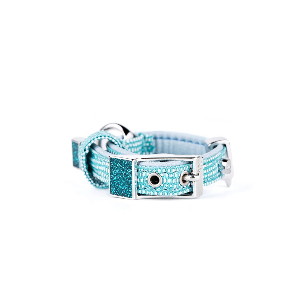 MYFAMILY - Saint Tropez Dog Collar in Fine Crafted Turquoiser Leather, Size: 3XSmall