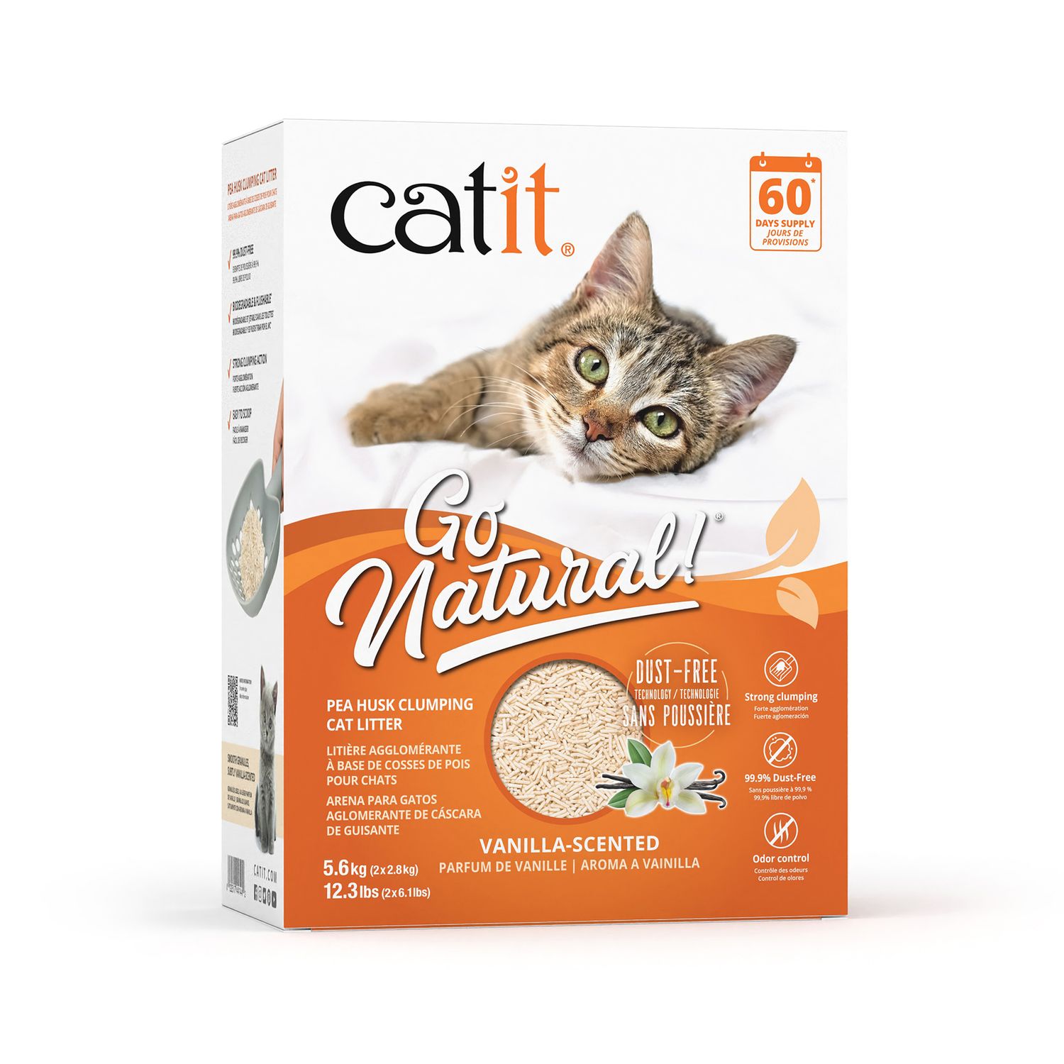 CATIT - Go Natural Vanilla Scented Pea Husk Clumping Cat Litter, Size: 5.6kg