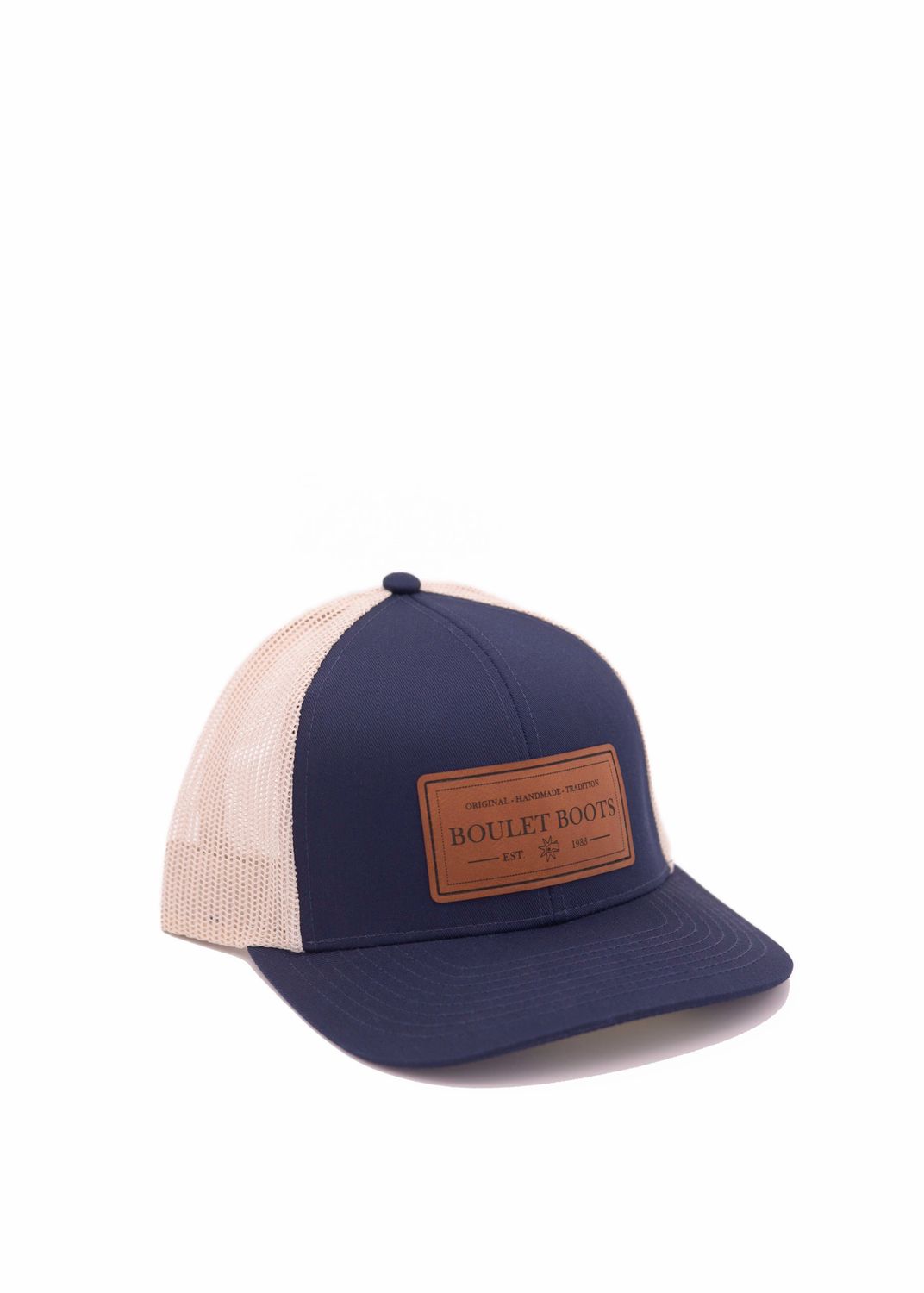 BOULET - Leather Rectangle Patch Trucker Cap, Color: Marine