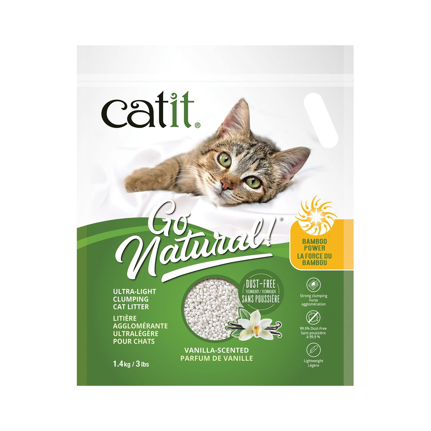 CATIT - Go Natural Ultra-Light Bamboo Clumping Cat Litter, Size: 1.4kg
