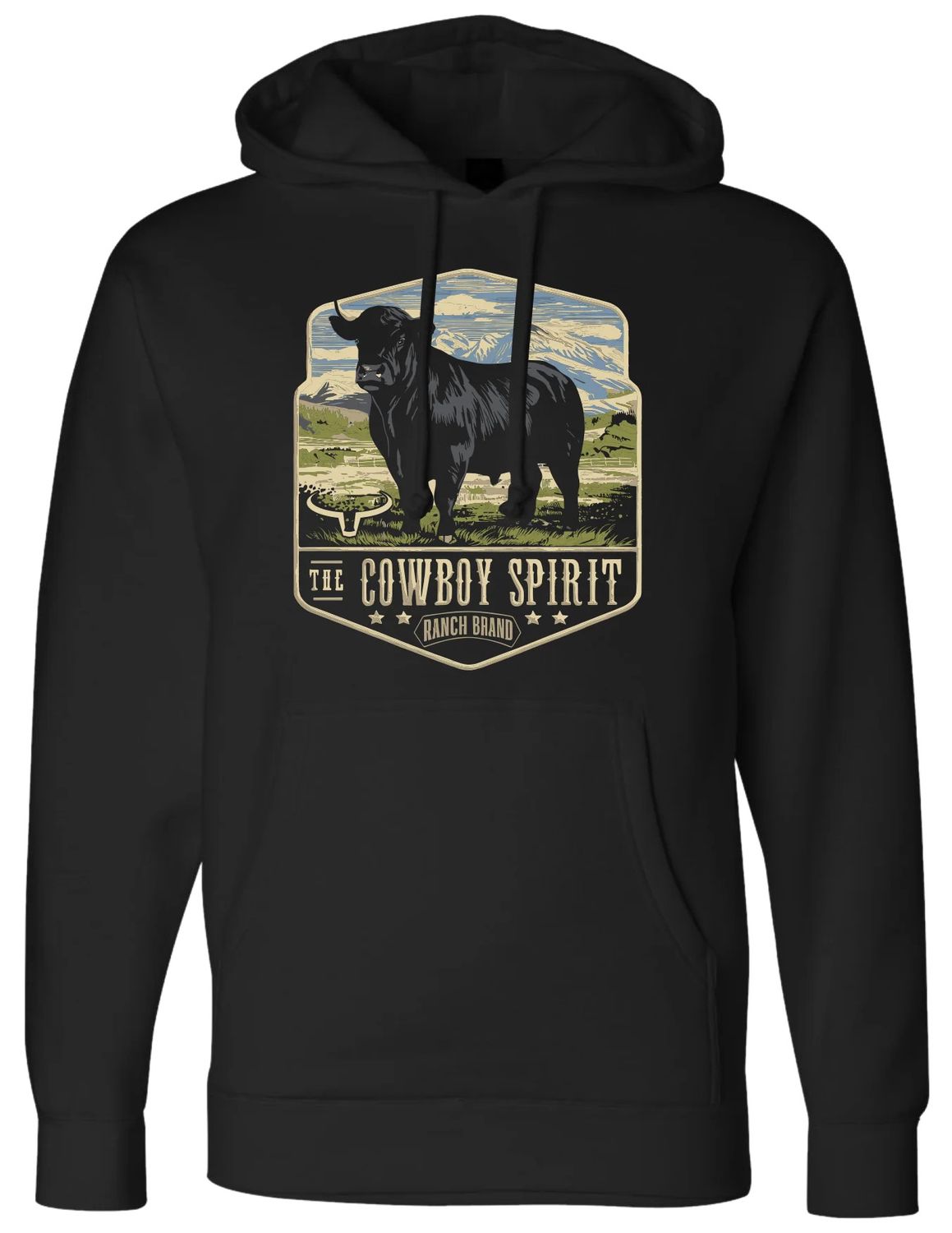 RANCH BRAND - Steer 2 Unisex Long Sleeves Black Hoodie, Size: Medium