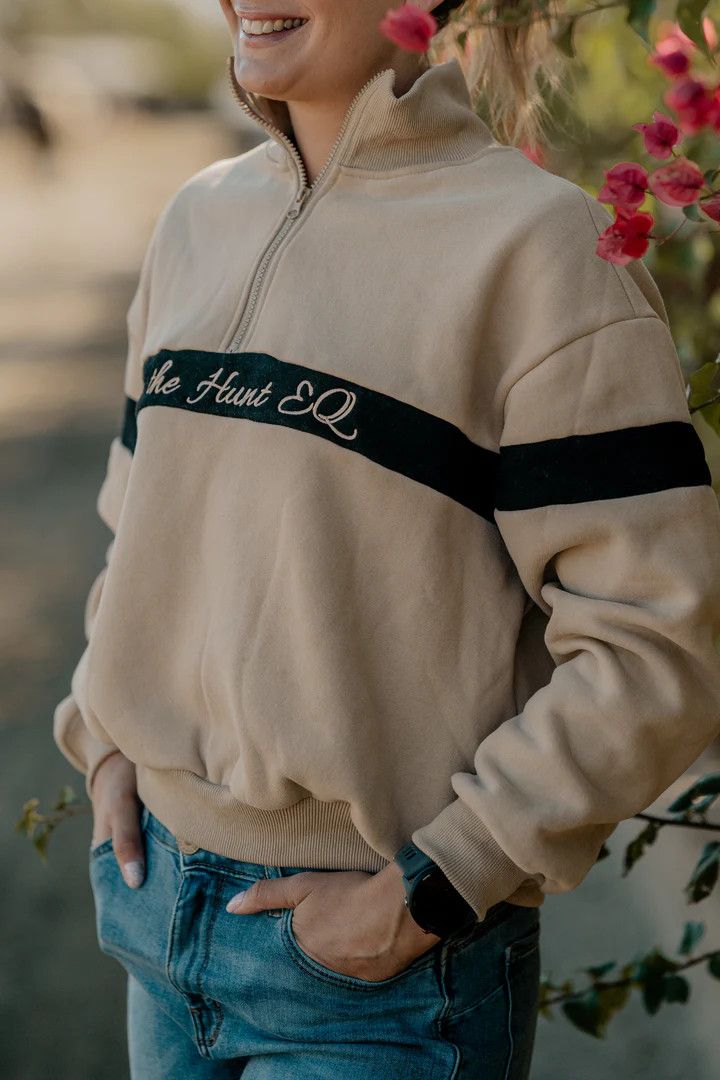 ON THE HUNT EQ - Hoodie Resort Quarter Zip, Size: Petit, Color: Beige