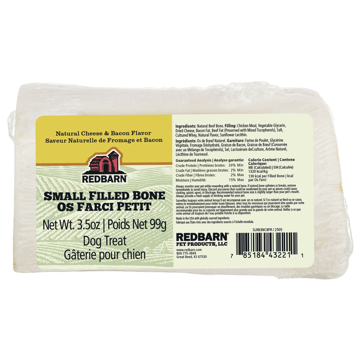 REDBARN - Filled Bone Cheese &amp; Bacon Flavor, Size: Small (3.5oz)