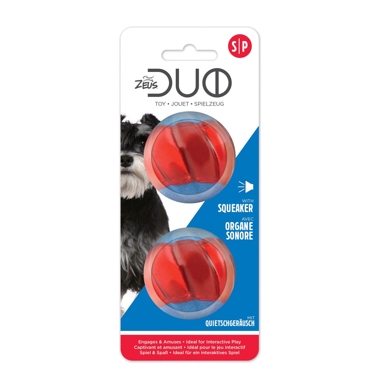 ZEUS - DUO Ball Dog Toy with Squeaker, Size: Small (5cm)