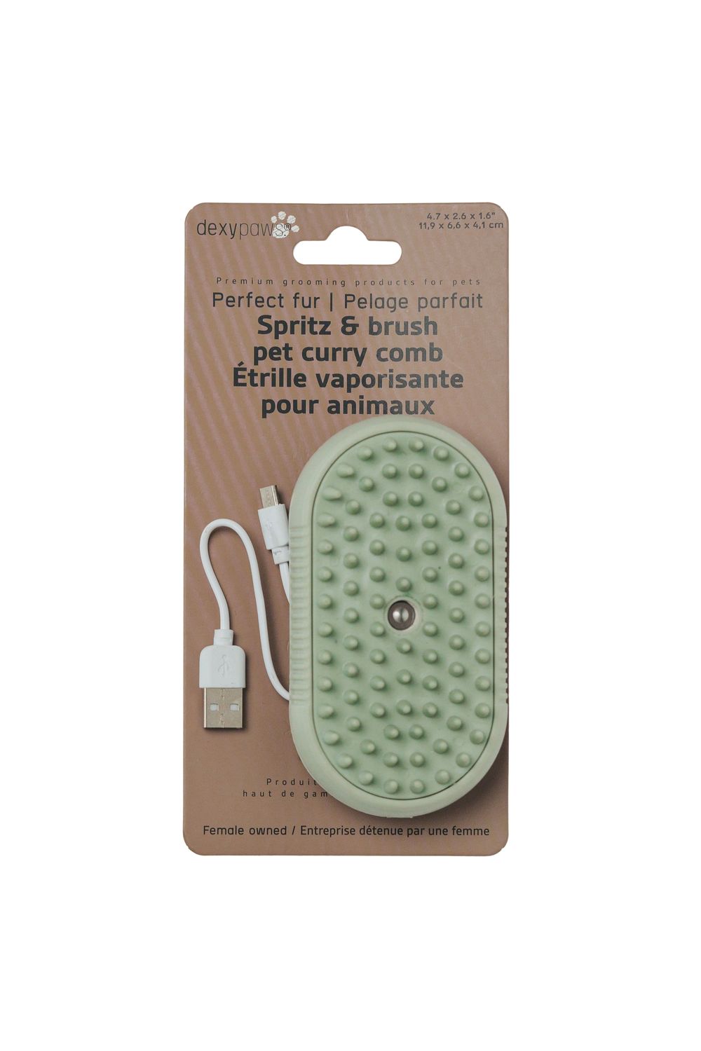 DEXYPAWS - Electric Spritz &amp; Brush Pet Curry Comb, Color: Vert Sauge