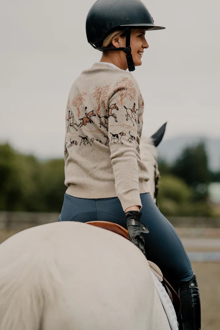 ON THE HUNT EQ - Knit Fox Trot Sweater, Size: Large, Color: Beige