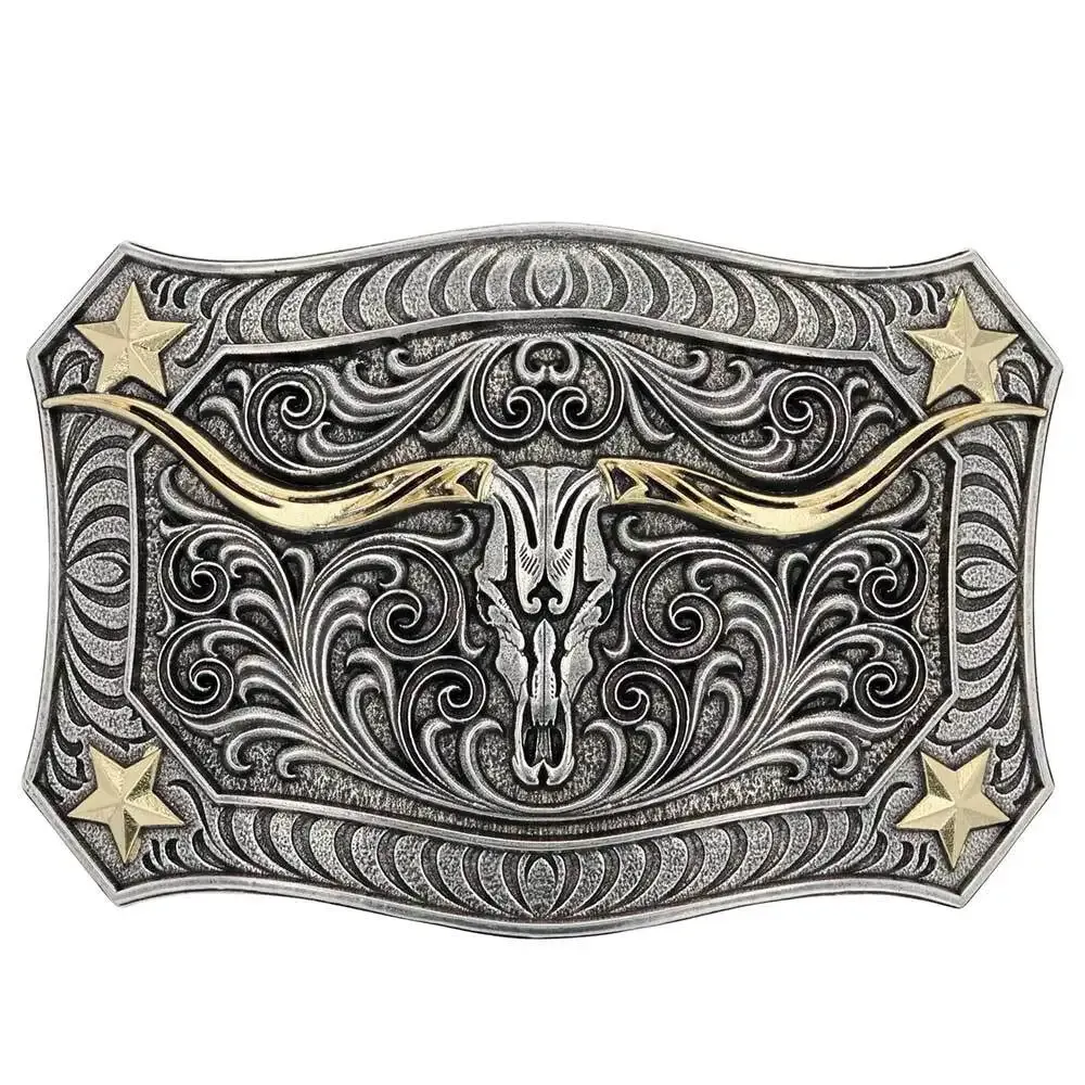 MONTANA SILVERSMITHS - Longhorn Crest Filigree Attitude Belt Buckle