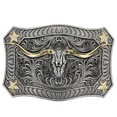 MONTANA SILVERSMITHS - Longhorn Crest Filigree Attitude Belt Buckle
