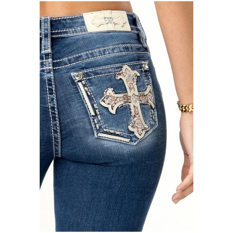 MISS ME - Boho Cross Mid-Rise BootCut Jeans