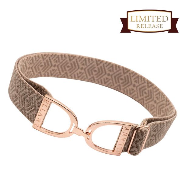 ELLANY - Elastic Belt 1.5&quot; Taupe Tribal and Rose Gold
