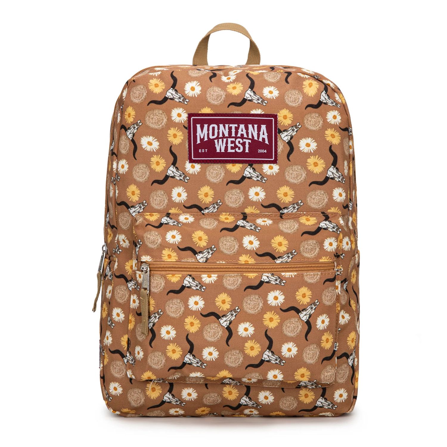 MONTANA WEST - Sunflower Longhorn Print Backpack, Size: 11.5&quot; x 4&quot; x 16&quot;