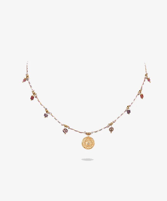 WRANGLER - Western 14K Rope Chain Necklace Charm, Colour: Floral Disc (Rose)