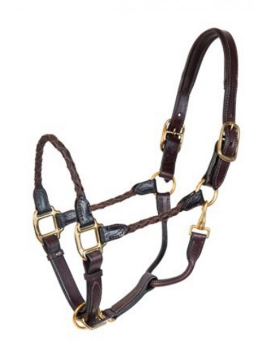 GER-RYAN - Bromont Braided Leather Halter, Color: Brun, Size: Full
