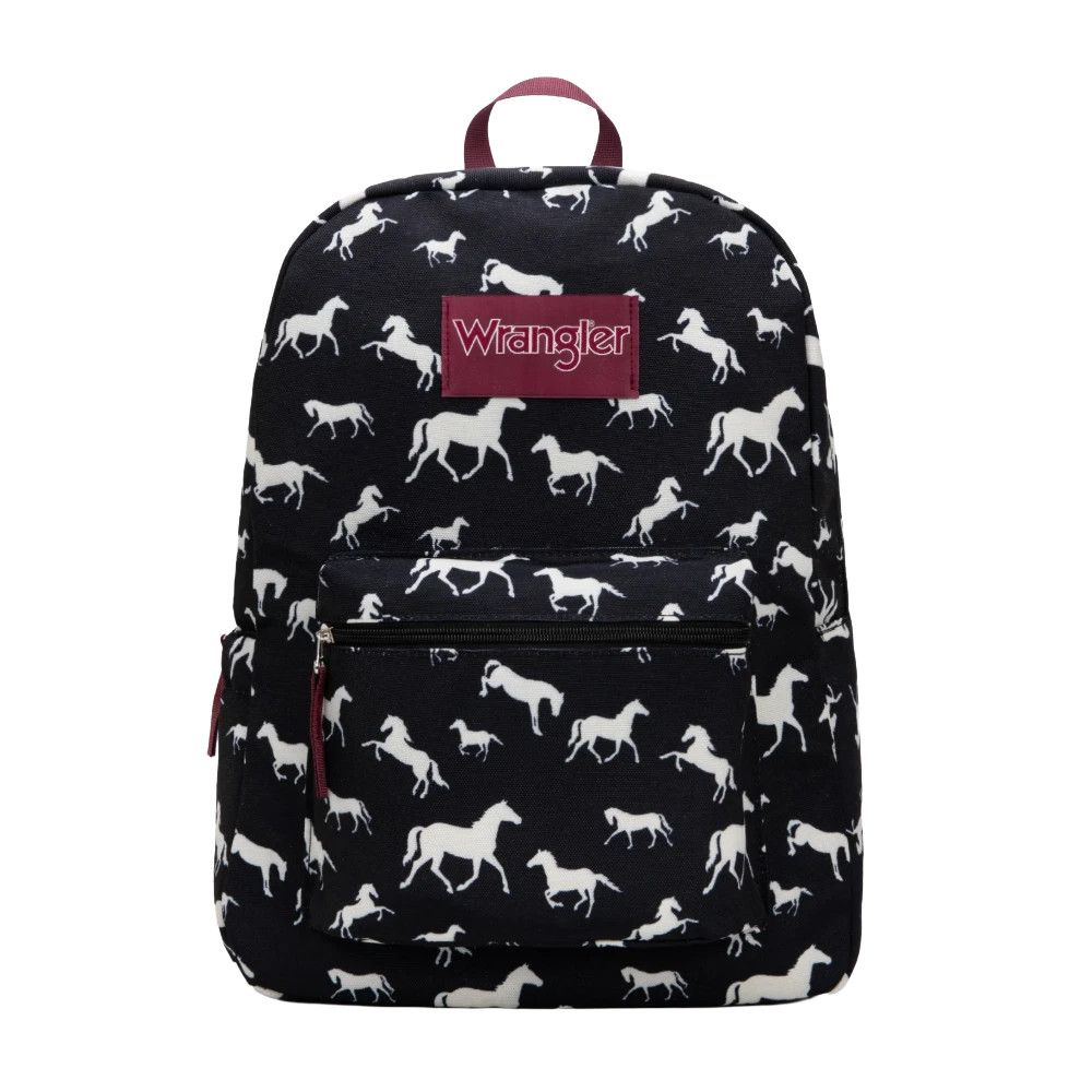 WRANGLER - Black Horse Print Backpack, Size: 11.5&quot; x 4.5&quot; x  16&quot;