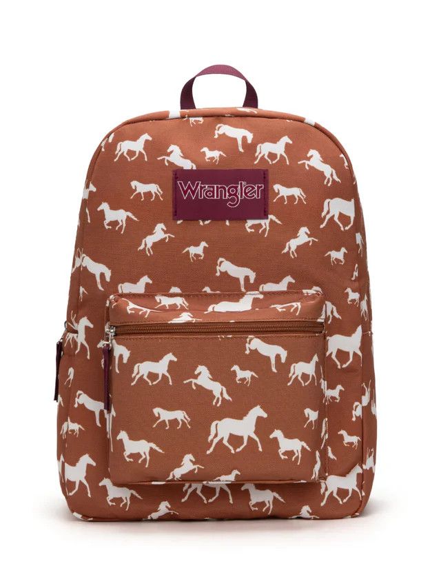 WRANGLER - Brown Horse Print Backpack, Size: 11.5&quot; x 4.5&quot; x  16&quot;