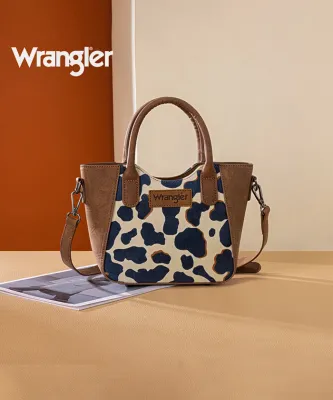 WRANGLER - All-Over Brown Cow Print Mini Tote Bag