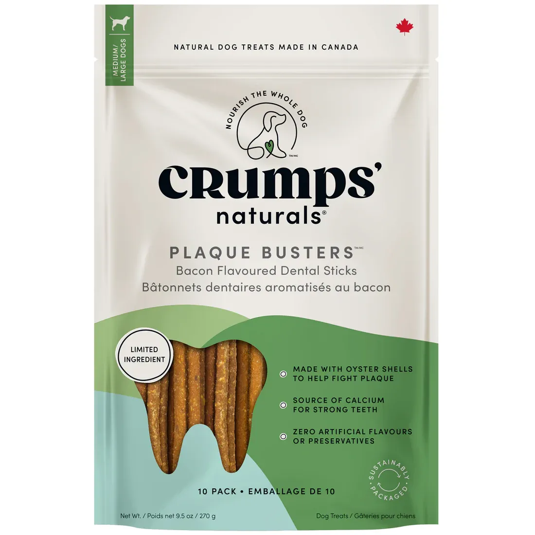 CRUMPS NATURALS - Plaque Busters Bacon Dental Sticks, Size: 7&#39;&#39; (10 Pack)