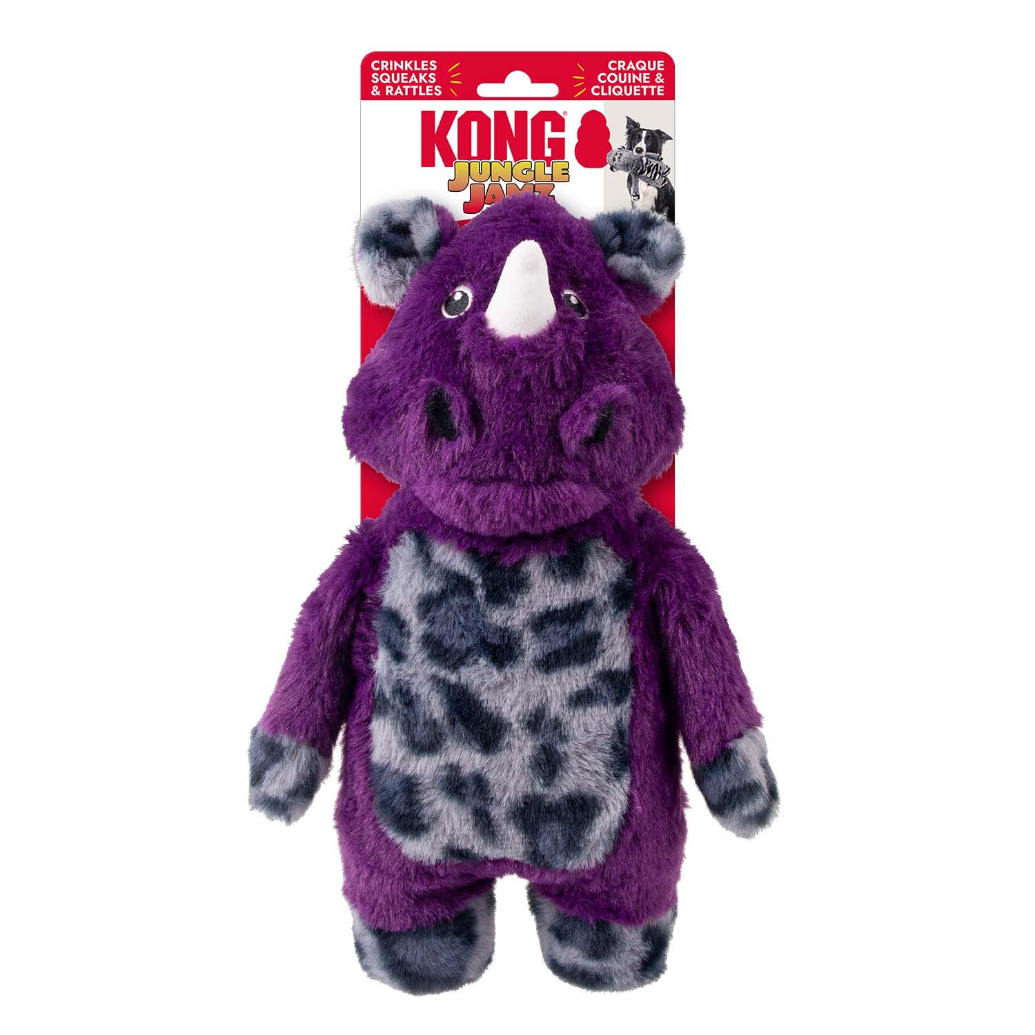 KONG - Jungle Jamz Rhino Dog Plush, Colour: Purple