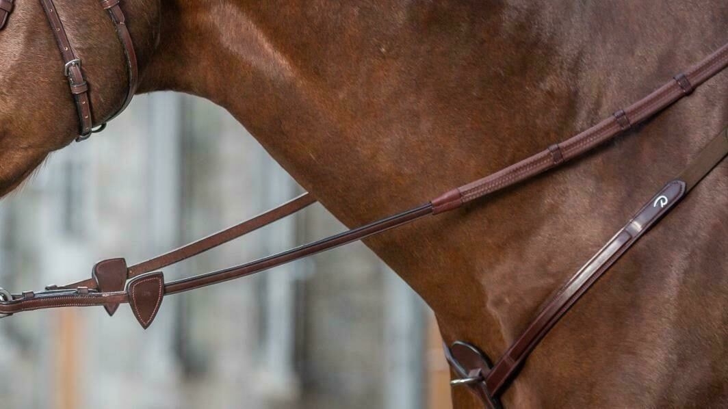 DY&#39;ON - 1/2 Rubber Reins with 7 Leather Loops, Color: Brun, Size: Full