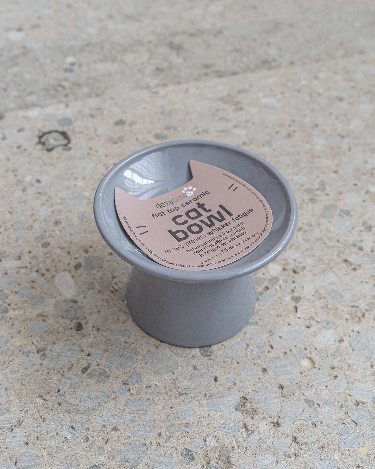 DEXYPAWS - Flat Top Ceramic Cat Bowl, Colour: Gris, Capacity: 7oz