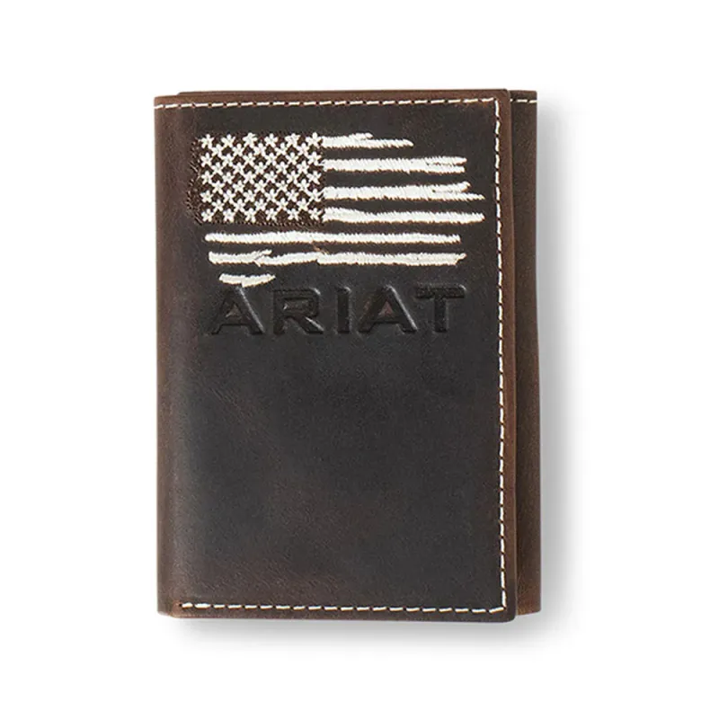 ARIAT - Distressed White Stitched USA Flag Logo Wallet