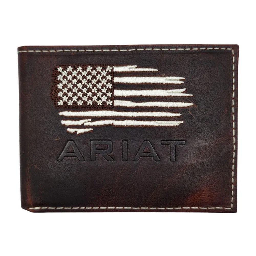 ARIAT - Distressed White Stitched USA Flag Logo Wallet, Type: Bi-Fold