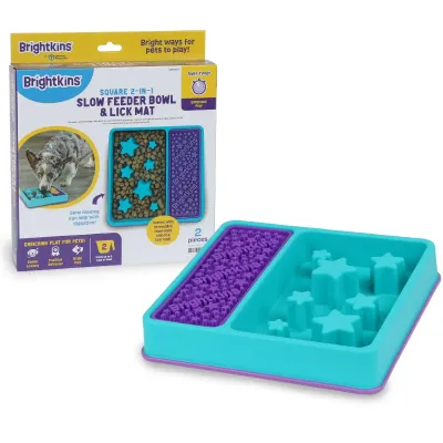 BRIGHTKINS - Square 2-in-1 Slow Feeder Bowl &amp; Lick Mat