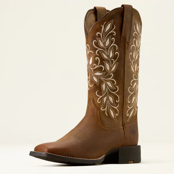 ARIAT - Round Up Holly Pearl Brown Wide Square Toe Western Boot