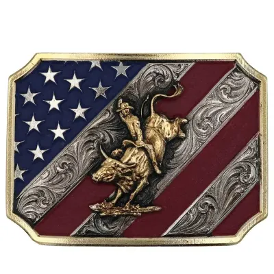MONTANA SILVERSMITHS - Patriot Bull Rider Attitude Belt Buckle