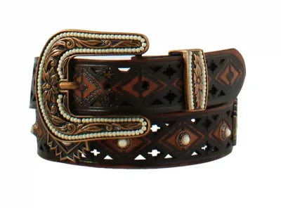ANGEL RANCH - Cutout Aztec Western Leather Belt