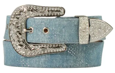 ANGEL RANCH - Clear Crystals Denim Western Belt